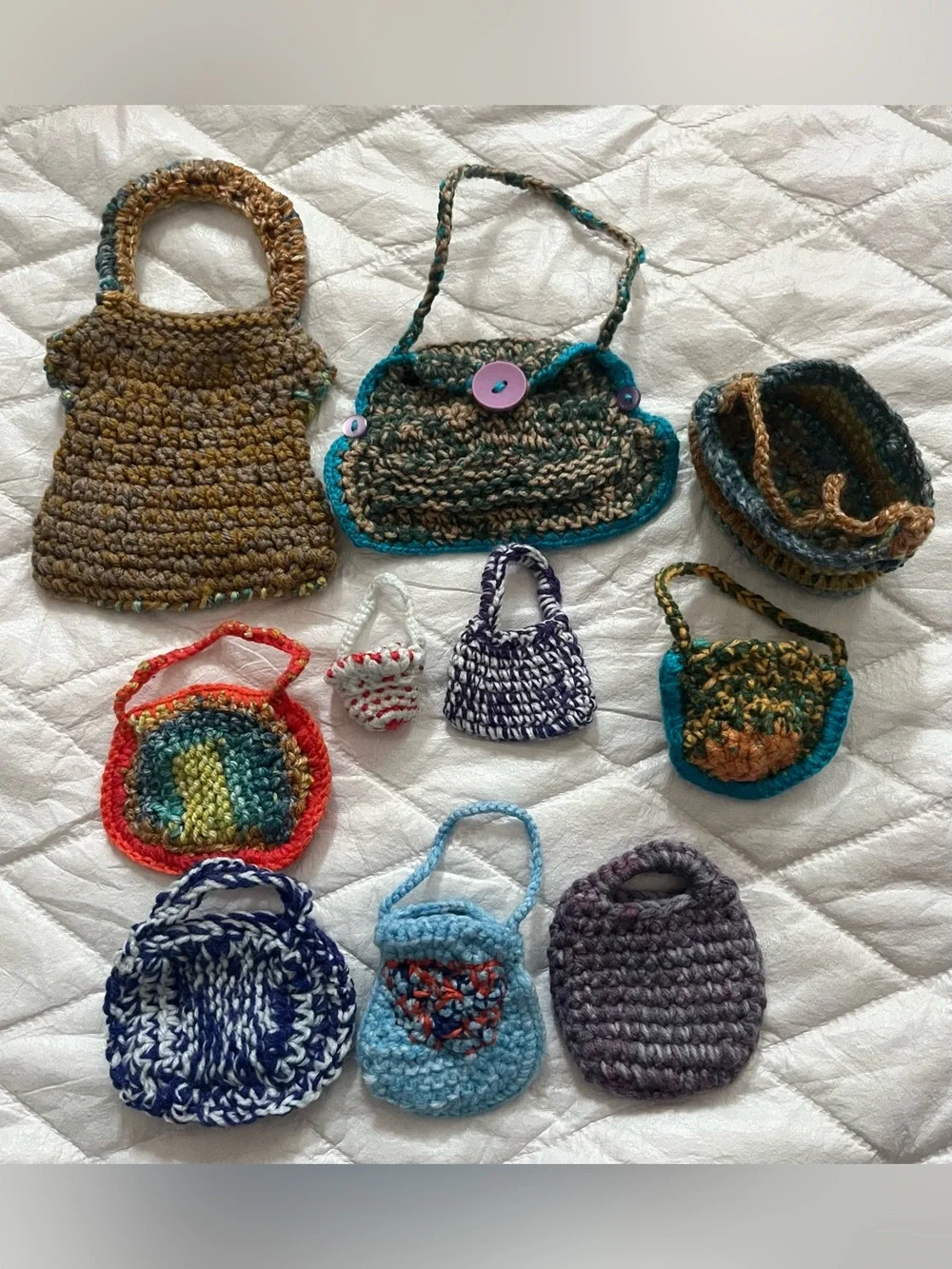 Set of 9 Handmade Crochet Mini Bags Doll Accessories Gift Collectible Decor